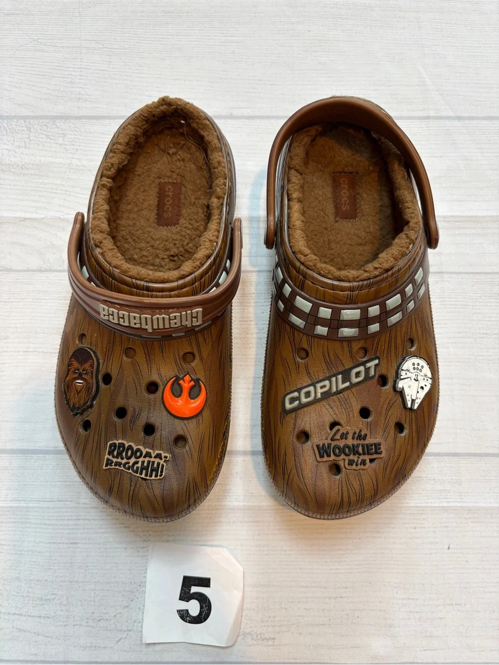 CROCS Kids Brown Wookiee Themed Clog Sandals with Fur Lining